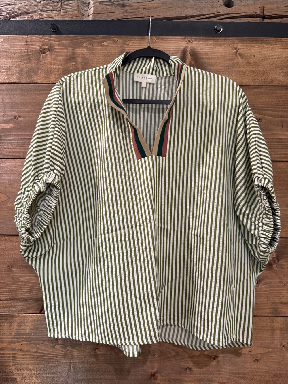 entro Olive Green and White Striped Dolman Top